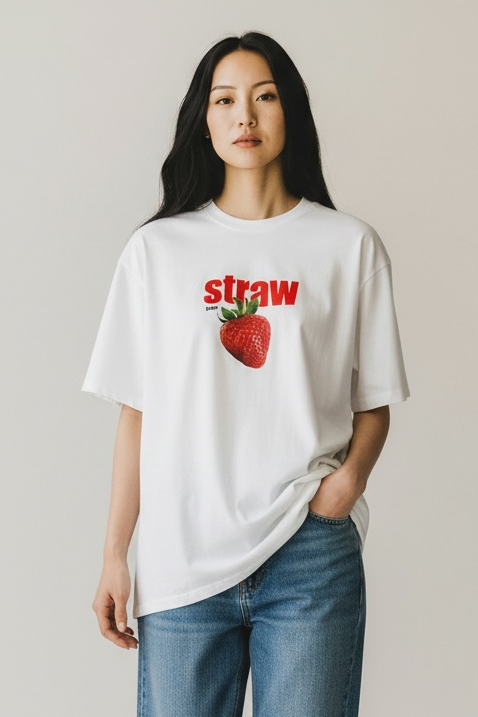 New Age Oversized Μακό T-shirt Strawberry