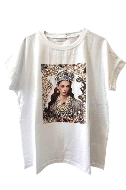 Charizma - Λευκό Μακό T-Shirt με Στάμπα Empress