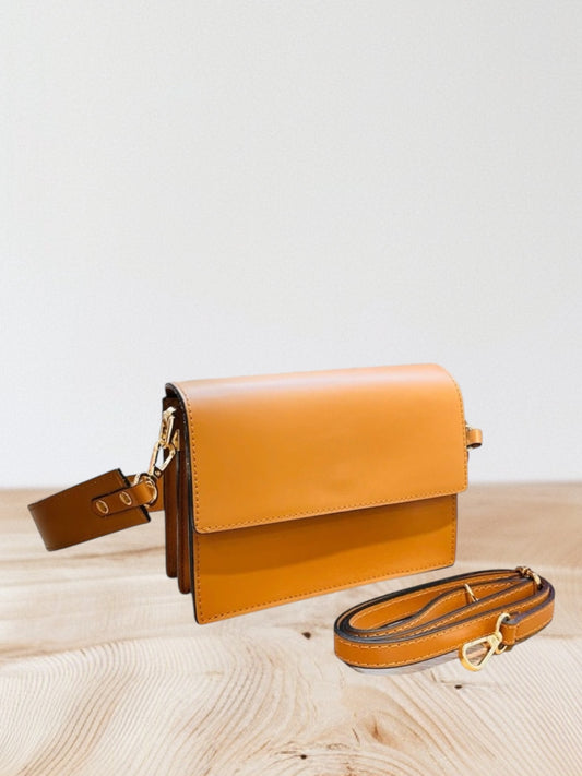 Loet - Δερμάτινη τσάντα ώμου με 2 λουράκια ταμπά