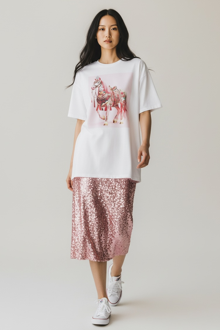Charizma - Oversized Μακό T-shirt Pink Horse 26