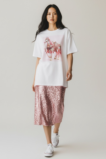 Charizma - Oversized Μακό T-shirt Pink Horse 26