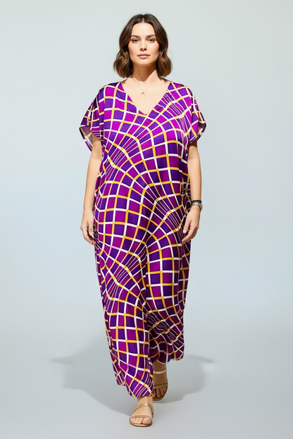 Anlyta - Oversized Καφτάνι Silk Touch Ingrid Purple & Yellow