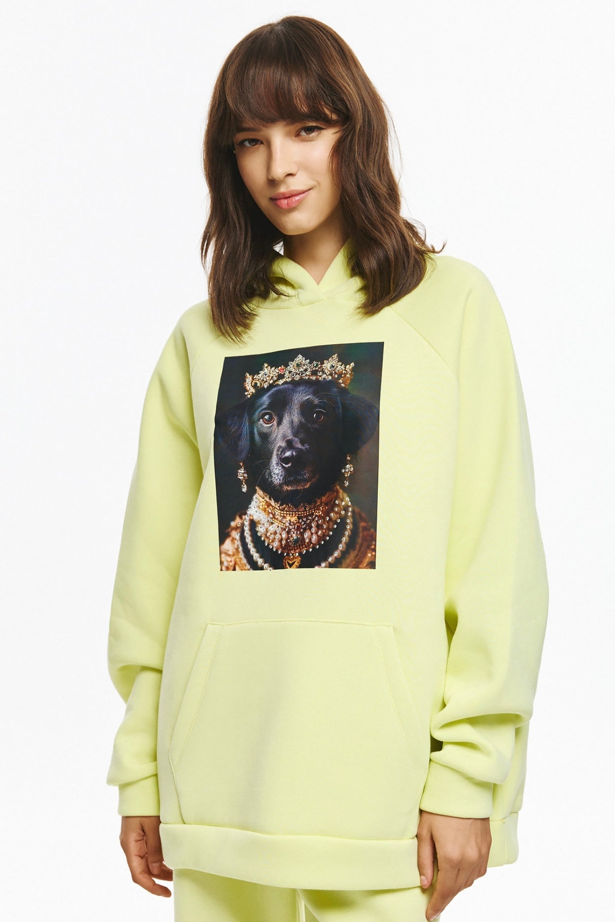 Unitee- Φούτερ Μπλούζα Κίτρινο με Κουκούλα με Σκύλο με Κορώνα