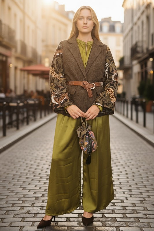 Charizma - Καφέ Σακάκι με Μπροκάρ Μανίκια