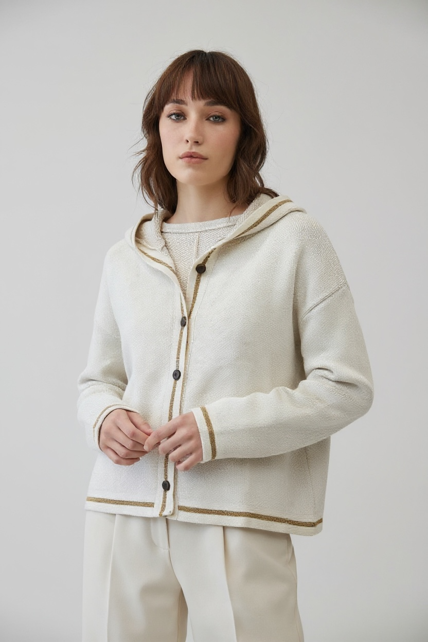 Figaro - Πλεκτή Κοντή Ζακέτα Hoddie Knit Μπεζ