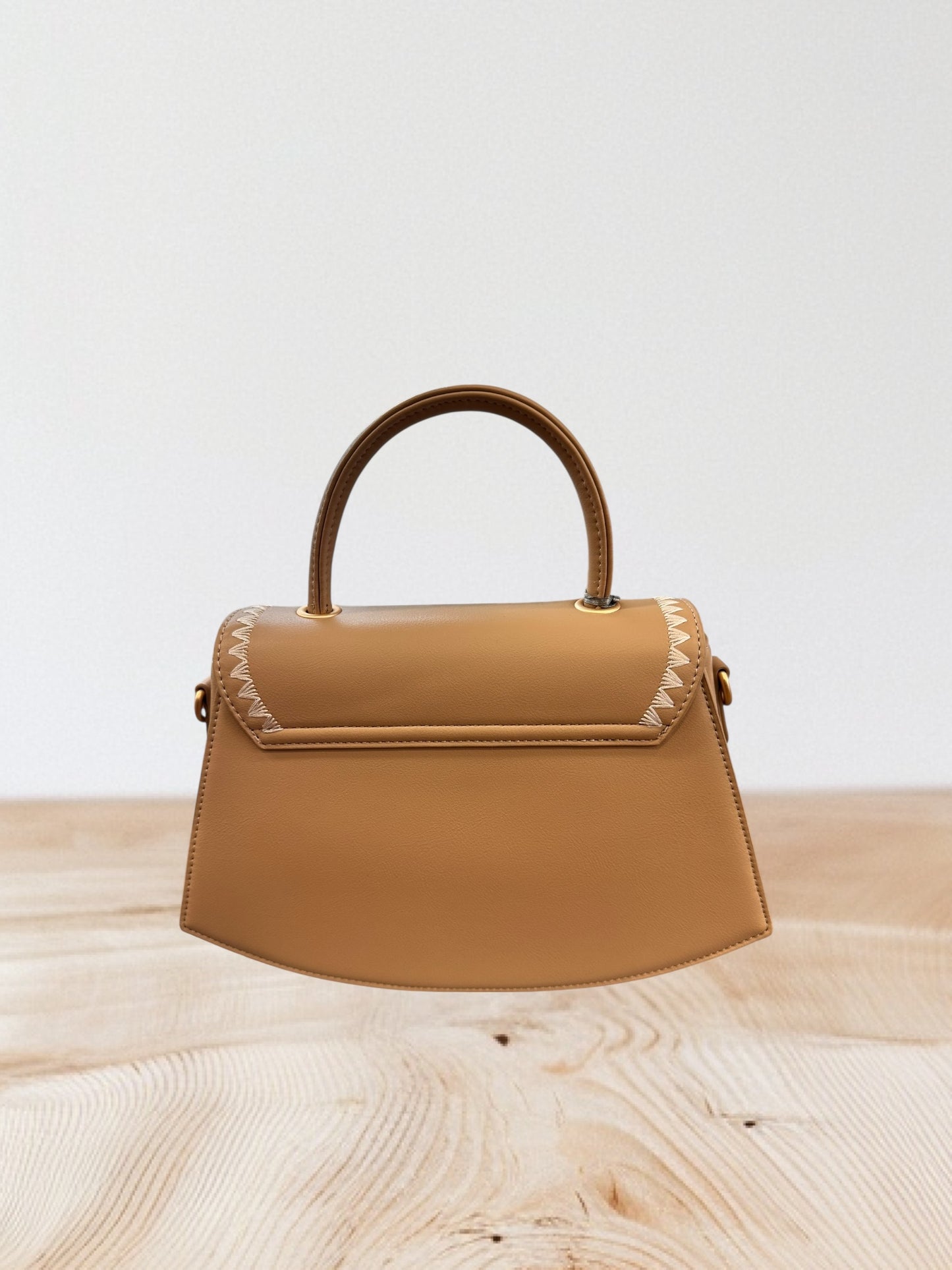 Diana @ Co Firenze - Τσαντάκι Χειρός & Ώμου Μόκα με Κεντητή Λεπτομέρεια