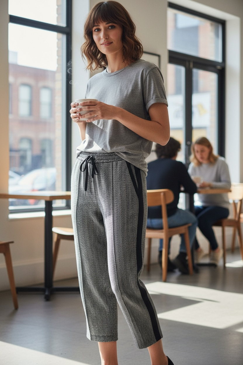 Figaro - Ψηλόμεσο Μαύρο Ψαροκόκαλο Παντελόνι με Ρίγα στο Πλάι και Λάστιχο