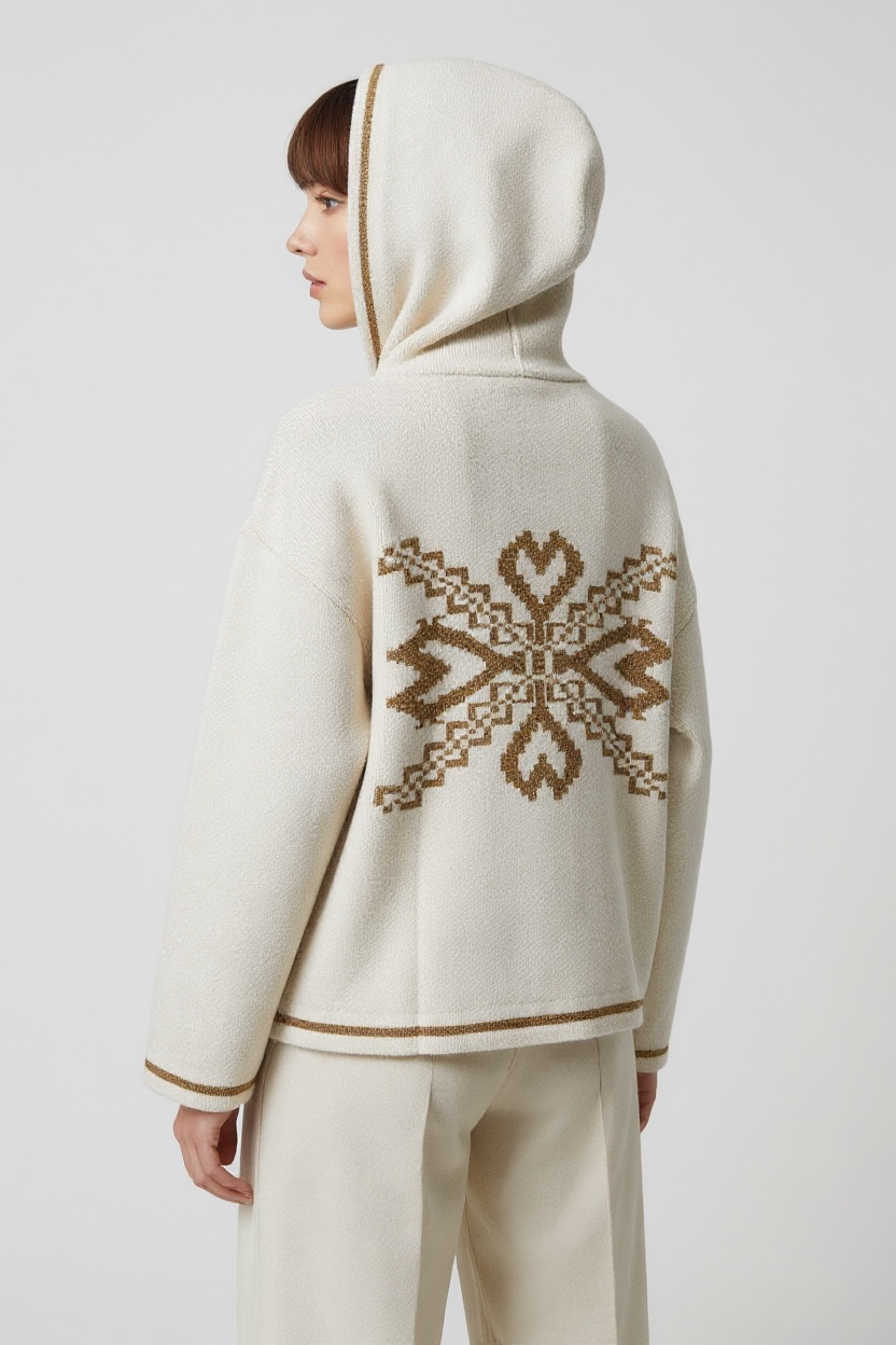 Figaro - Πλεκτή Κοντή Ζακέτα Hoddie Knit Μπεζ