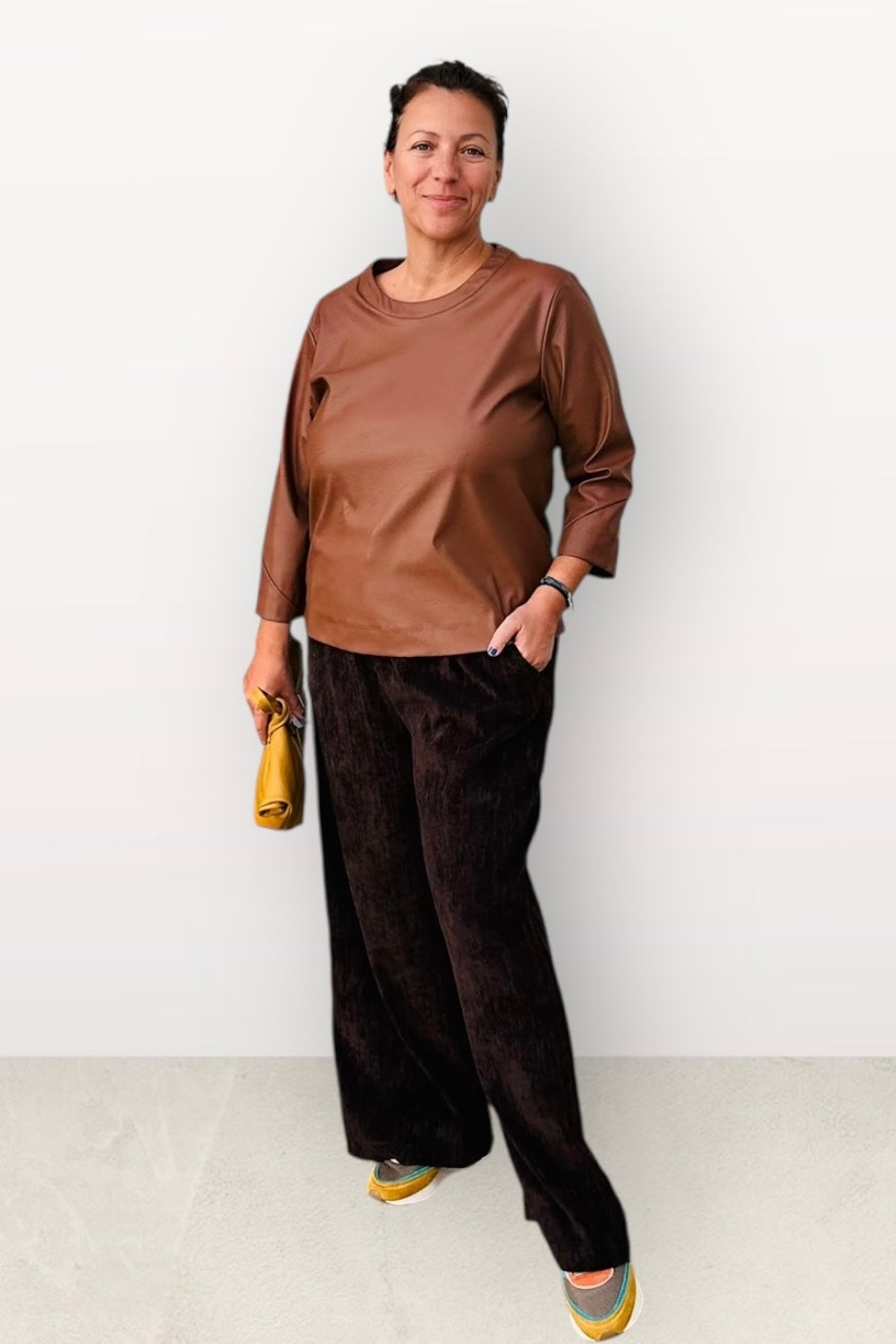 Lumina - Παντελόνι με Λάστιχο Πίσω, Πλαϊνές Τσέπες & Φερμουάρ Καφέ