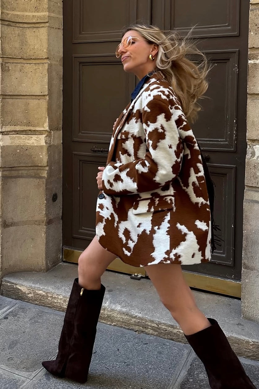 Lumina - Oversize Animal Print Σακάκι σε Καφέ & Εκρού