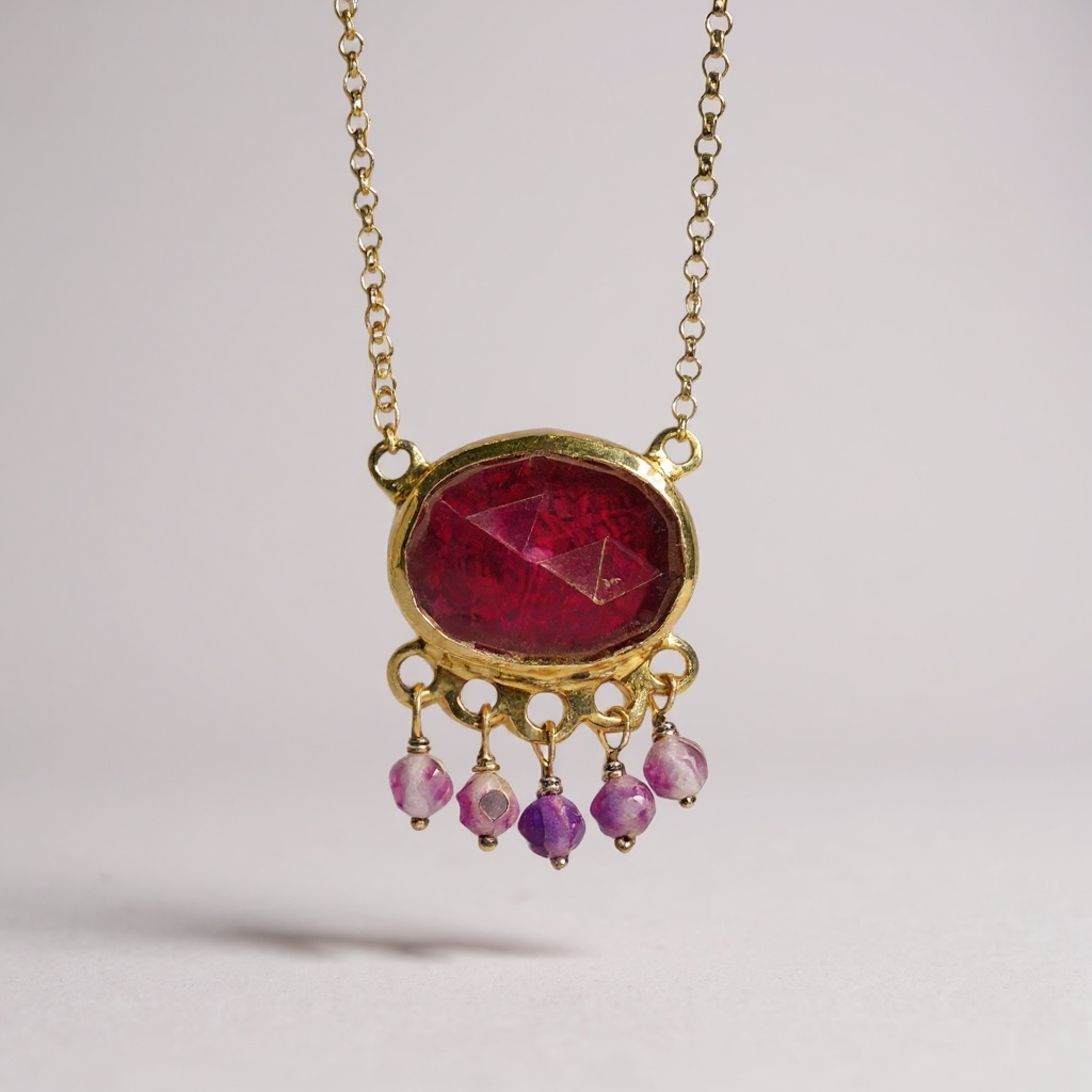 Tonia Makri - Χειροποίητο Επίχρυσο Ασημένιο Κολιέ με ημιπολύτιμους λίθους