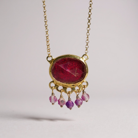 Tonia Makri - Χειροποίητο Επίχρυσο Ασημένιο Κολιέ με ημιπολύτιμους λίθους