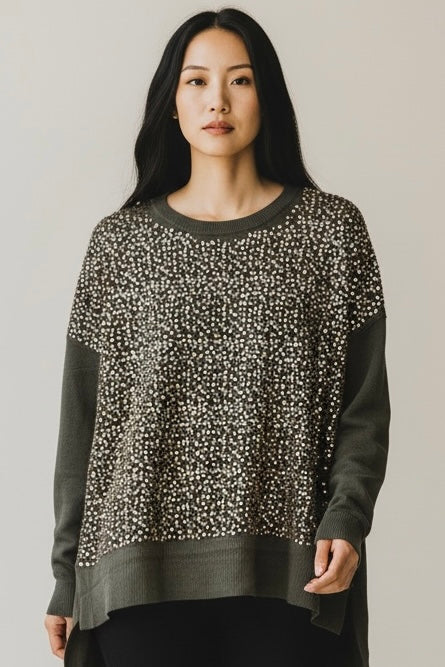 Charizma - Μπλούζα Πλεκτό με Παγίετες Λαδί