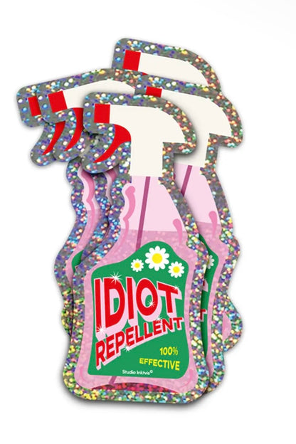 Studio Inktvis - Glitter Αυτοκόλλητο "Idiot Repellent Spray"