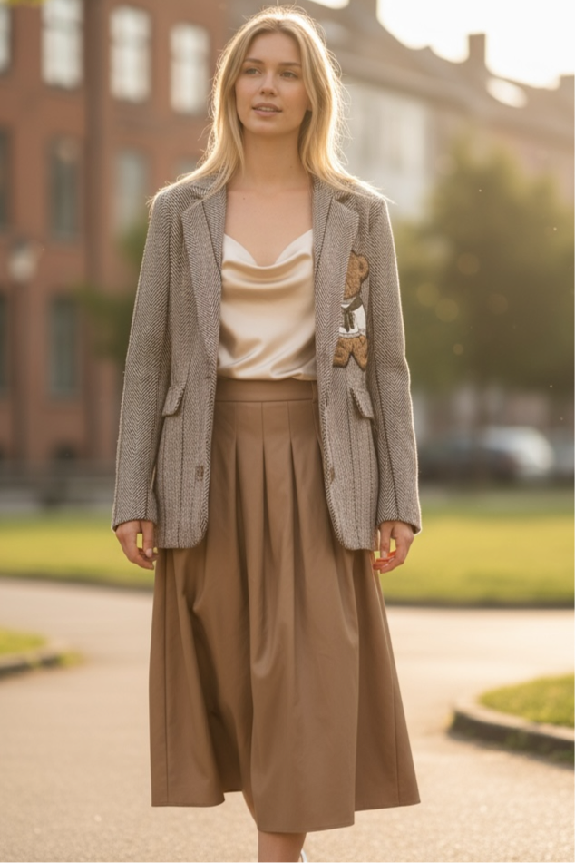 Charizma - Δερματίνη Φούστα με Πιέτες Ανοιχτό Καφέ