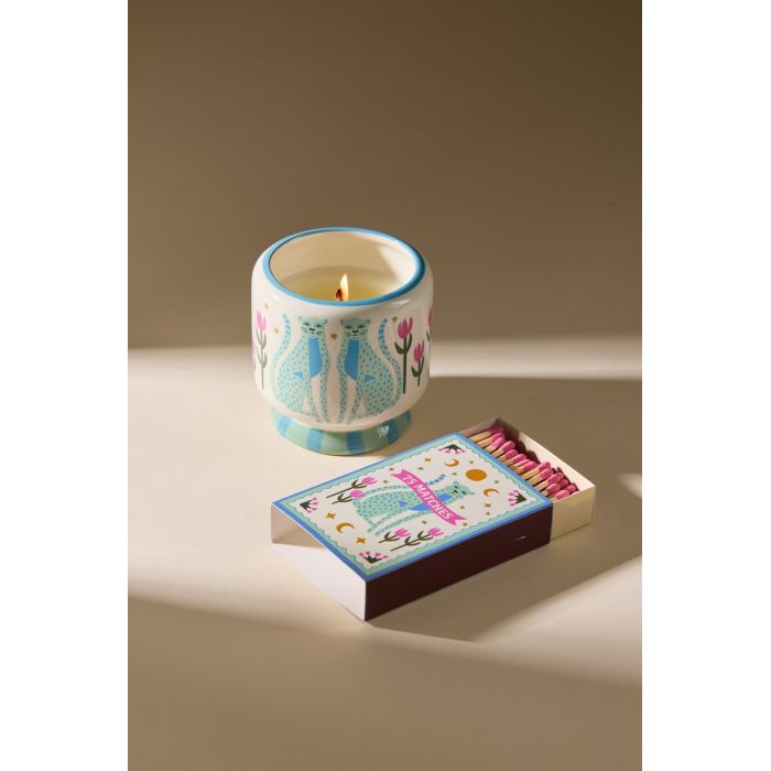 Paddywax Adopo Blue Cheetahs - Κεραμικό κερί σόγιας, Linen & Orris 226gr & Σπίρτα 75 τεμ