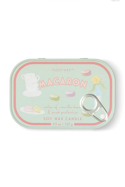Paddywax Bistro Macaron - Φυτικό Κερί 127gr σε μεταλλικό δοχείο-κονσέρβα Amber & Pistachio
