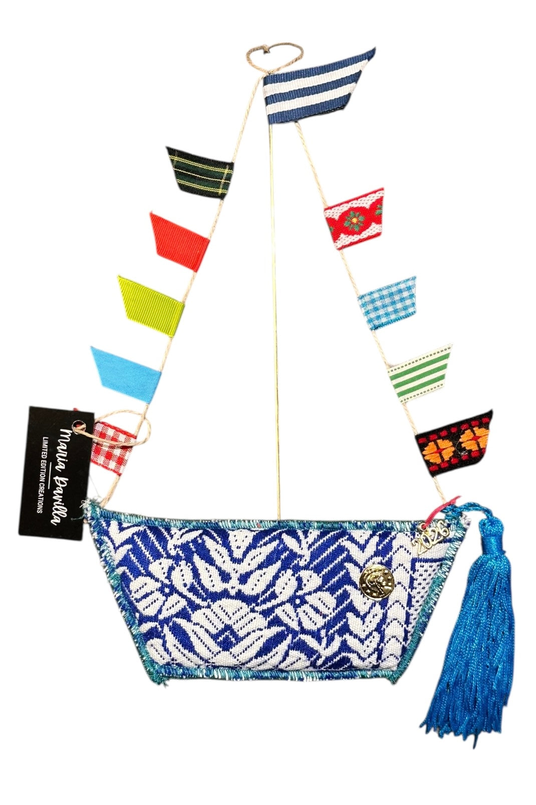 Maria Davilla - Χειροποίητο Μεγάλο Καράβι από Υφαντό Με Σημαιάκια Γαλάζιο