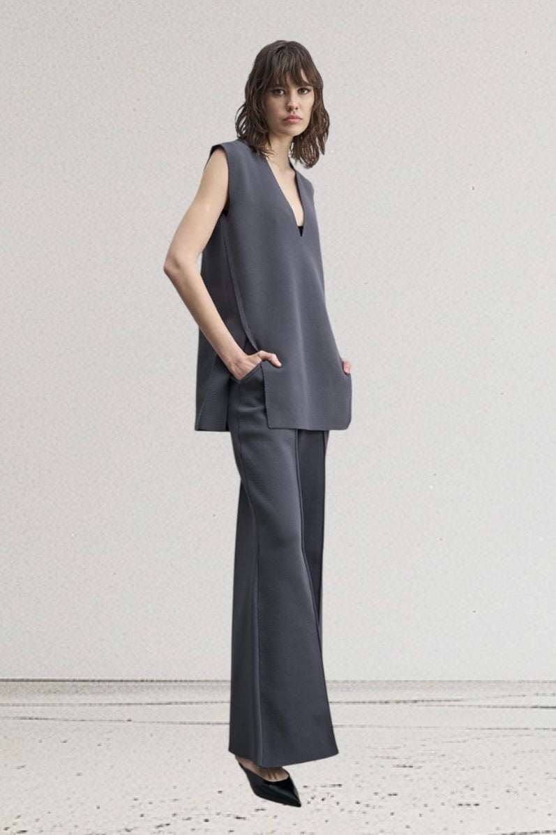 Tailor Made - Σετ Oversized V Neck Τουνίκ & Παντελόνα Γκρι