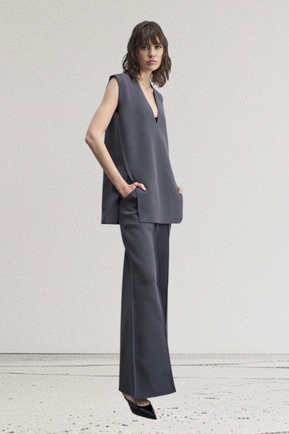 Tailor Made - Σετ Oversized V Neck Τουνίκ & Παντελόνα Γκρι
