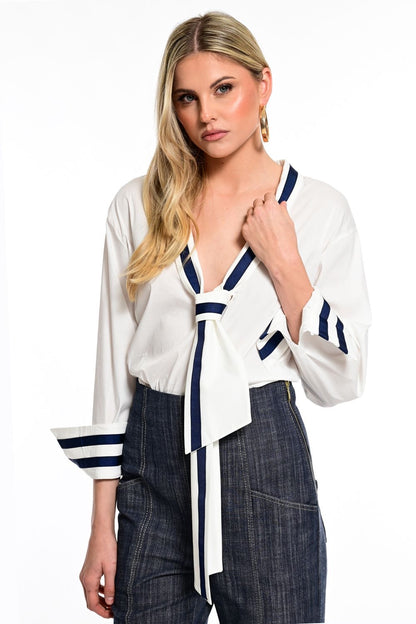 We Coss - Πουκάμισο Navy Chic με Δέσιμο