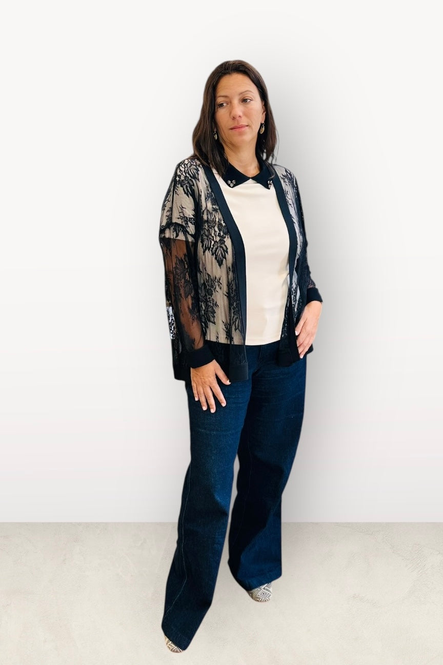 Figaro - Ζακέτα Δαντέλα με Μακρύ Μανίκι χωρίς Κουμπιά