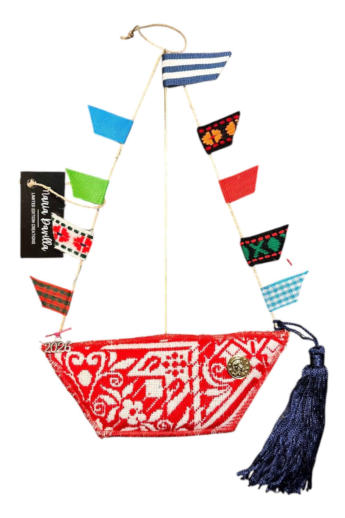 Maria Davilla - Χειροποίητο Μεγάλο Καράβι από Υφαντό Με Σημαιάκια Κόκκινο