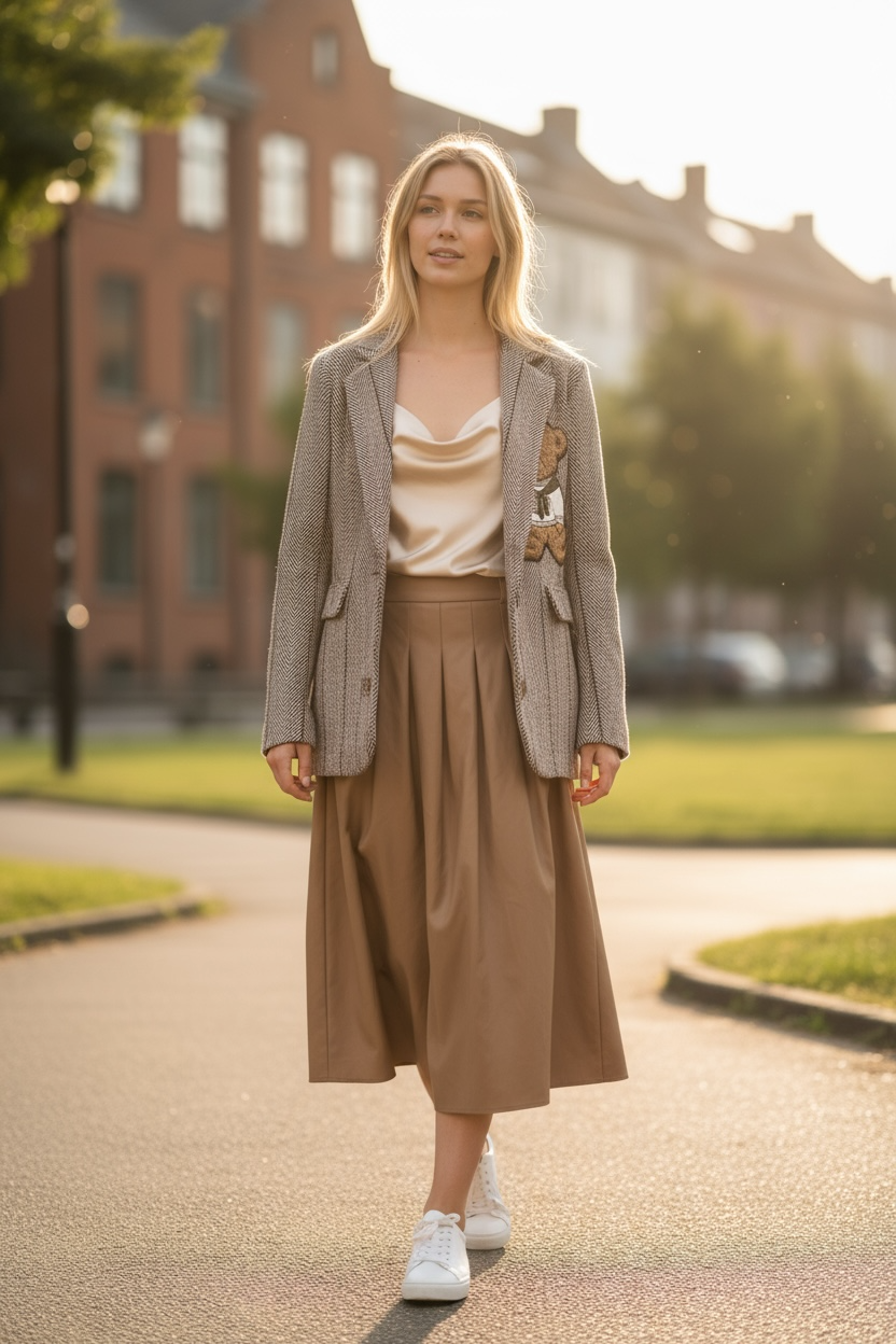 Charizma - Δερματίνη Φούστα με Πιέτες Ανοιχτό Καφέ