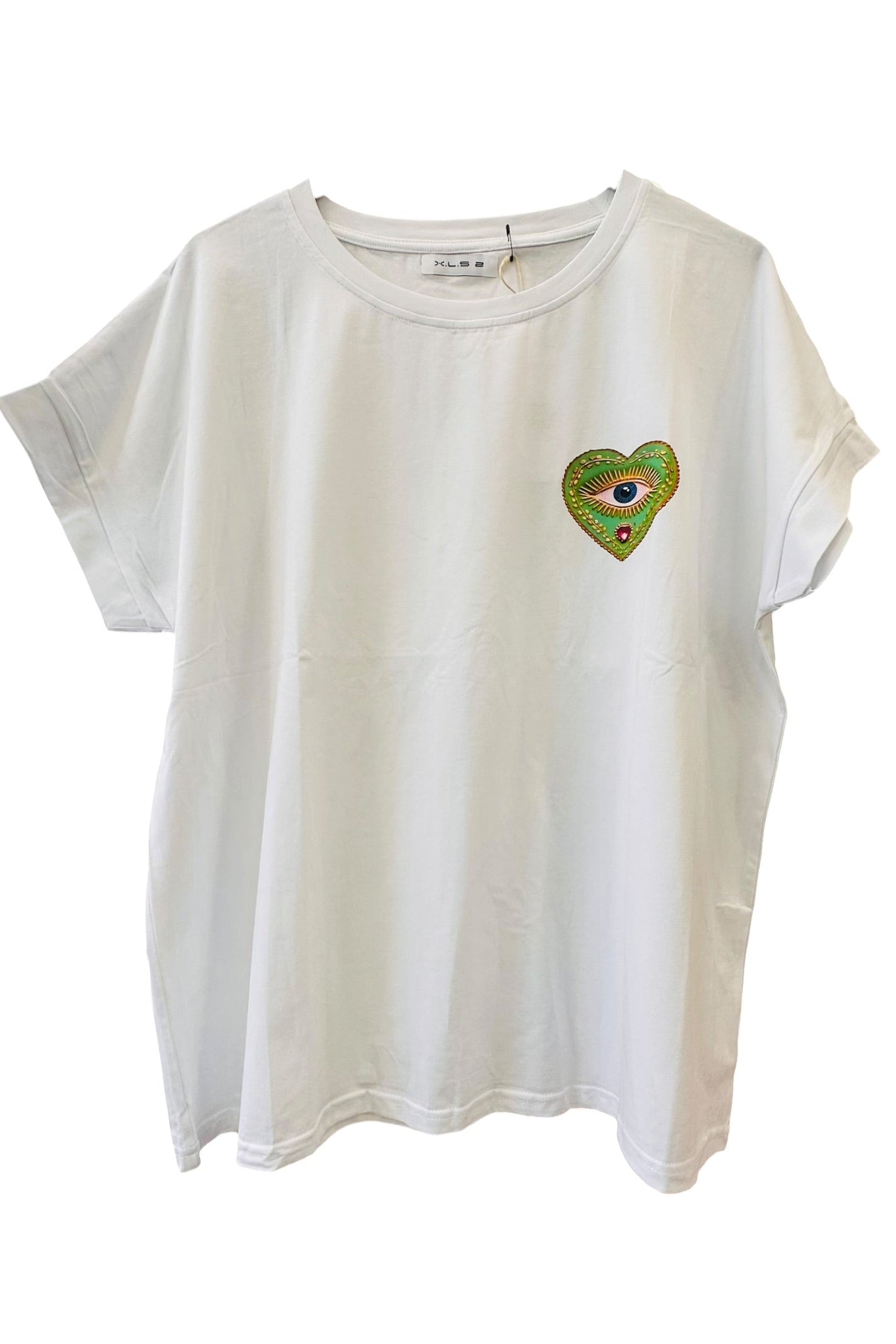 Charizma - Λευκό Μακό T-Shirt με Στάμπα Evil Eye Heart Green