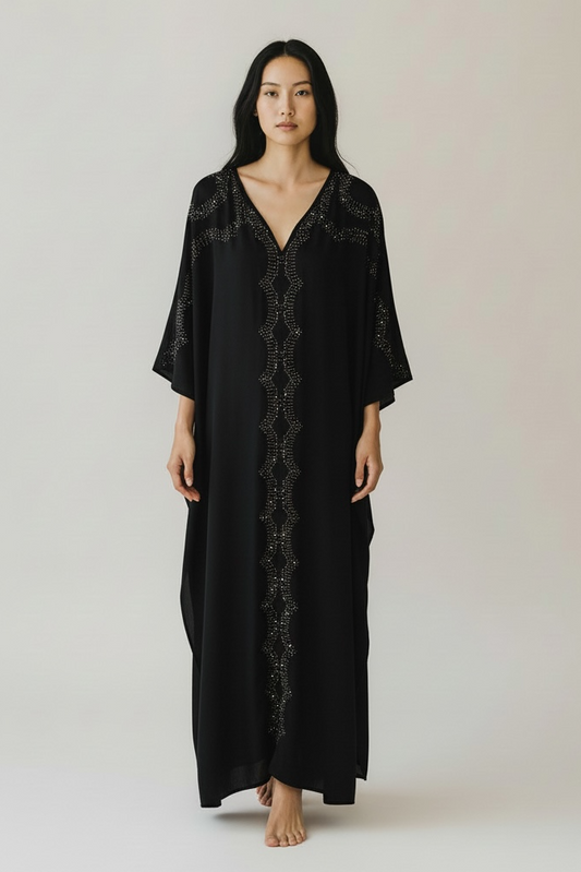 Charizma - Καφτάνι Με Διακοσμητικά Στρας & Αέρινη Γραμμή Μαύρο
