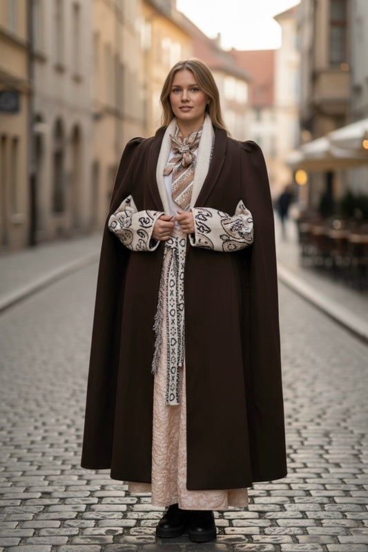 Charizma - Μακριά Κάπα Καφέ Σκούρο