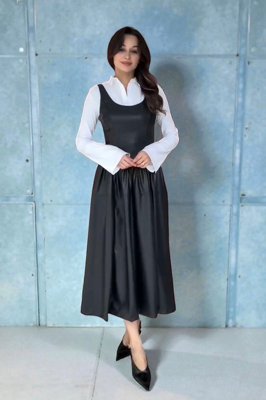 Charizma - Midi Φόρεμα Δερματίνη Μαύρο