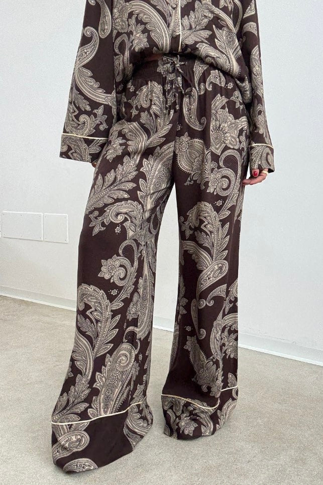 Lumina - PJ Chic Style Σετ Παντελόνα με Πουκαμίσα σε Λαχούρια Καφέ