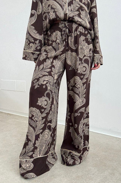 Lumina - PJ Chic Style Σετ Παντελόνα με Πουκαμίσα σε Λαχούρια Καφέ