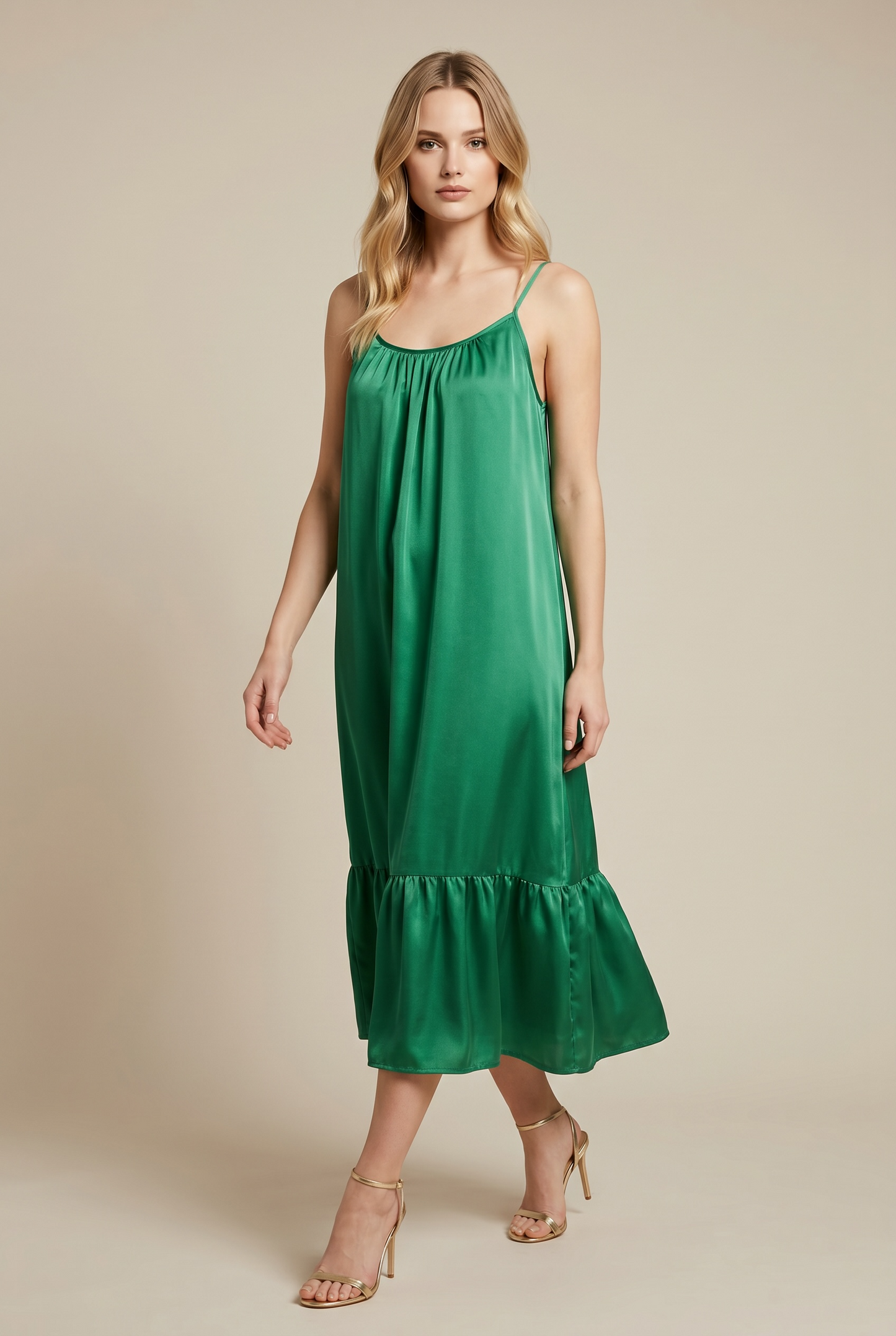 Charizma - Φόρεμα Silk-Touch Maxi με Τιραντάκι Σμαραγδί