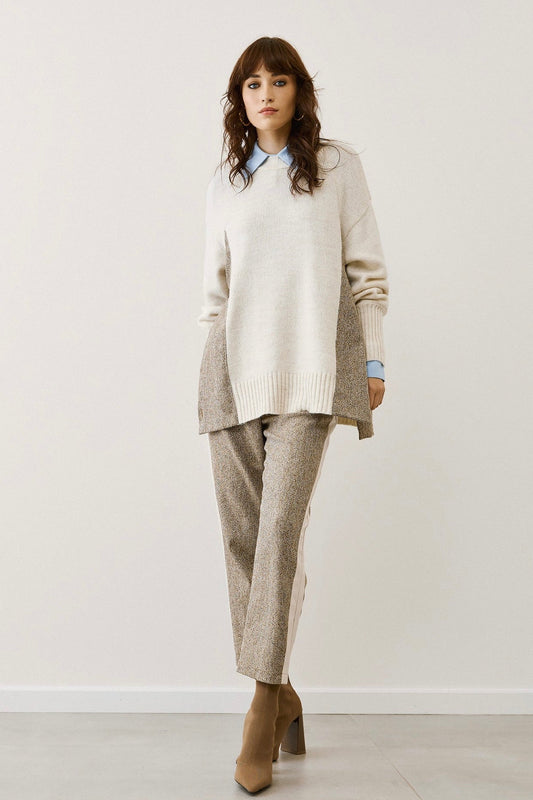 Figaro - Σετ Μπλούζα & Ψηλόμεσο Μπεζ Ψαροκόκαλο Παντελόνι