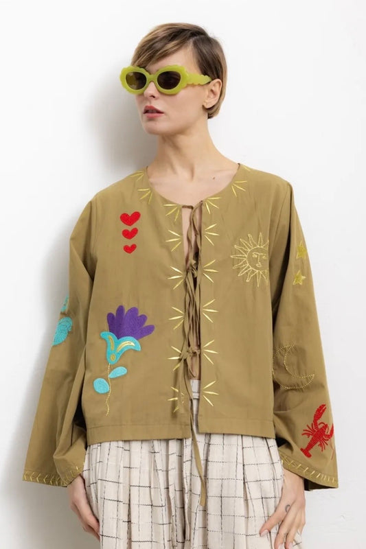 Charizma - Πουκάμισο με Κεντήματα Boho Χακί