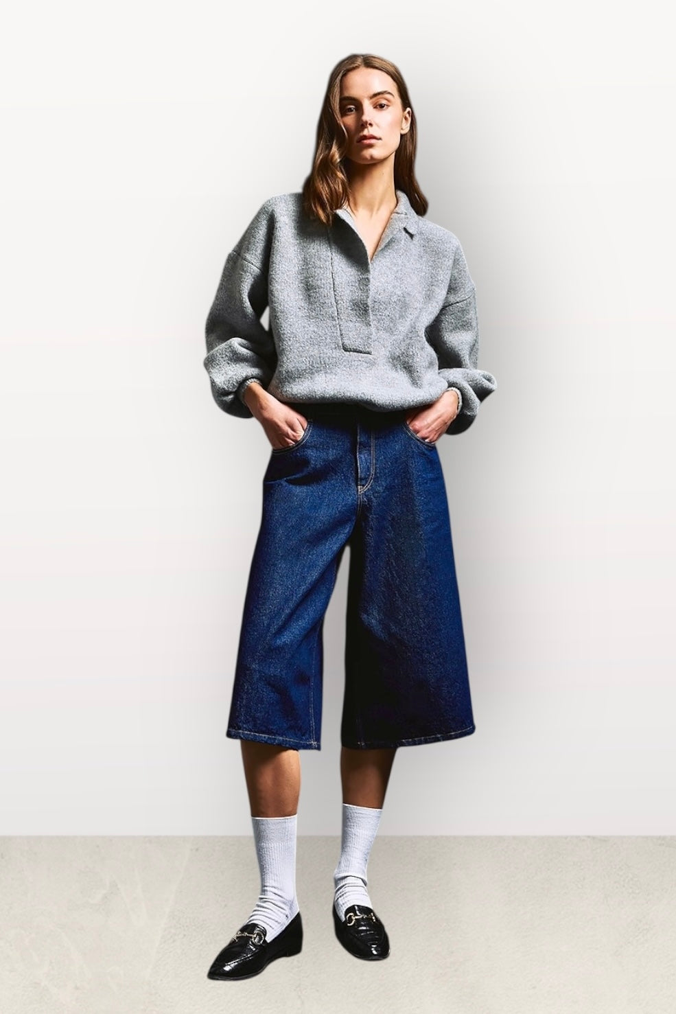 Tailor Made - Minimal Πλεκτό Φούτερ Γκρι