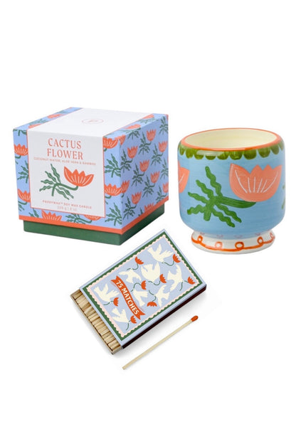 Paddywax A dopo Flower - Κεραμικό κερί σόγιας, Cactus Flower 226gr & Σπίρτα 75 τεμ