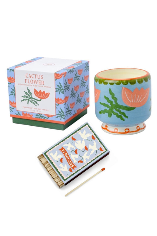 Paddywax A dopo Flower - Κεραμικό κερί σόγιας, Cactus Flower 226gr & Σπίρτα 75 τεμ