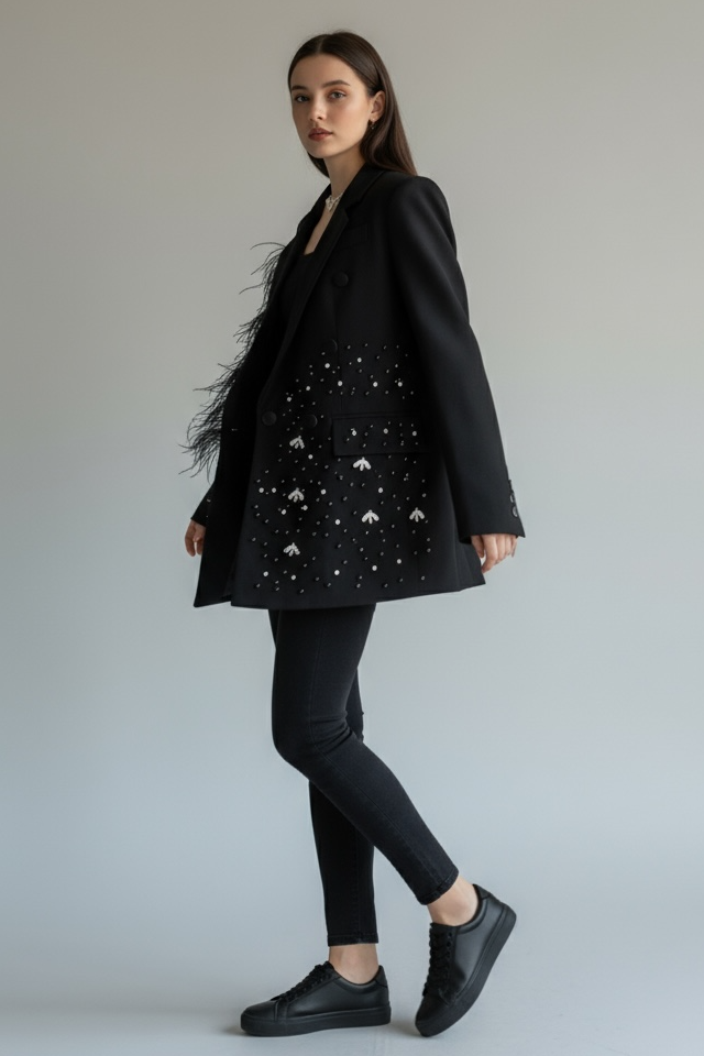 Charizma - Βραδινό Σακάκι Glamour με Παγιέτες & Φτερά