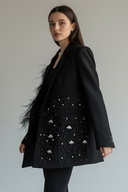 Charizma - Βραδινό Σακάκι Glamour με Παγιέτες & Φτερά