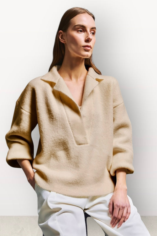 Tailor Made - Minimal Πλεκτό Φούτερ Υπόλευκο