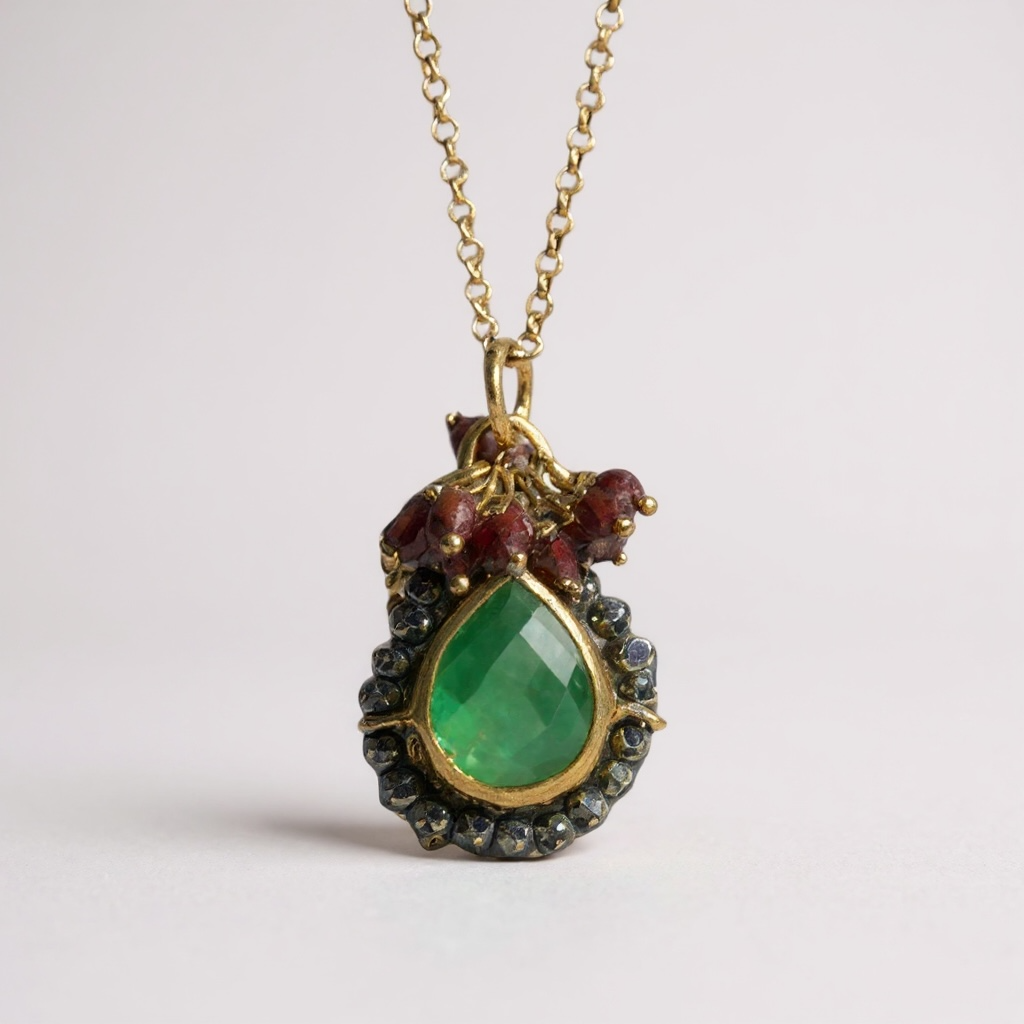 Tonia Makri - Χειροποίητο Επίχρυσο Ασημένιο Κολιέ με ημιπολύτιμους λίθους