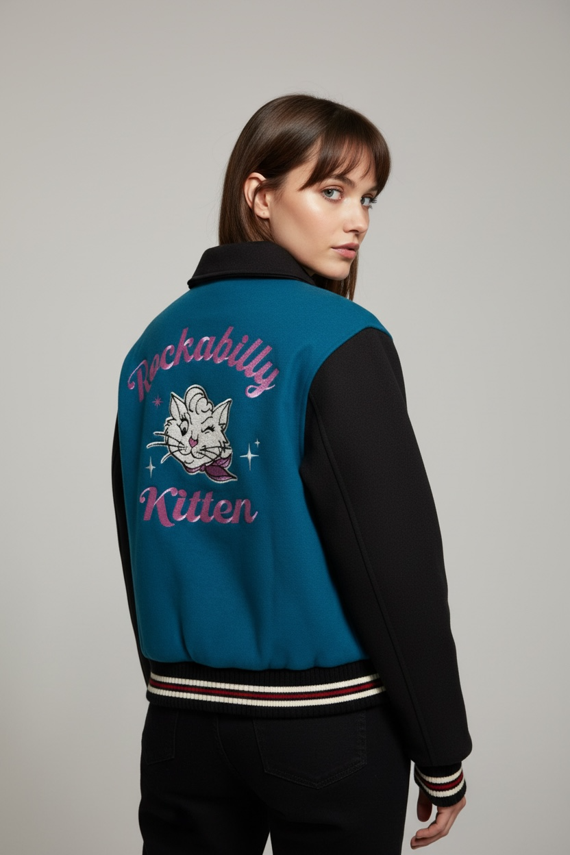 Queen Kerosin - Κολεγιακό Τζάκετ «Rockabilly Kitten» Κόκκινο