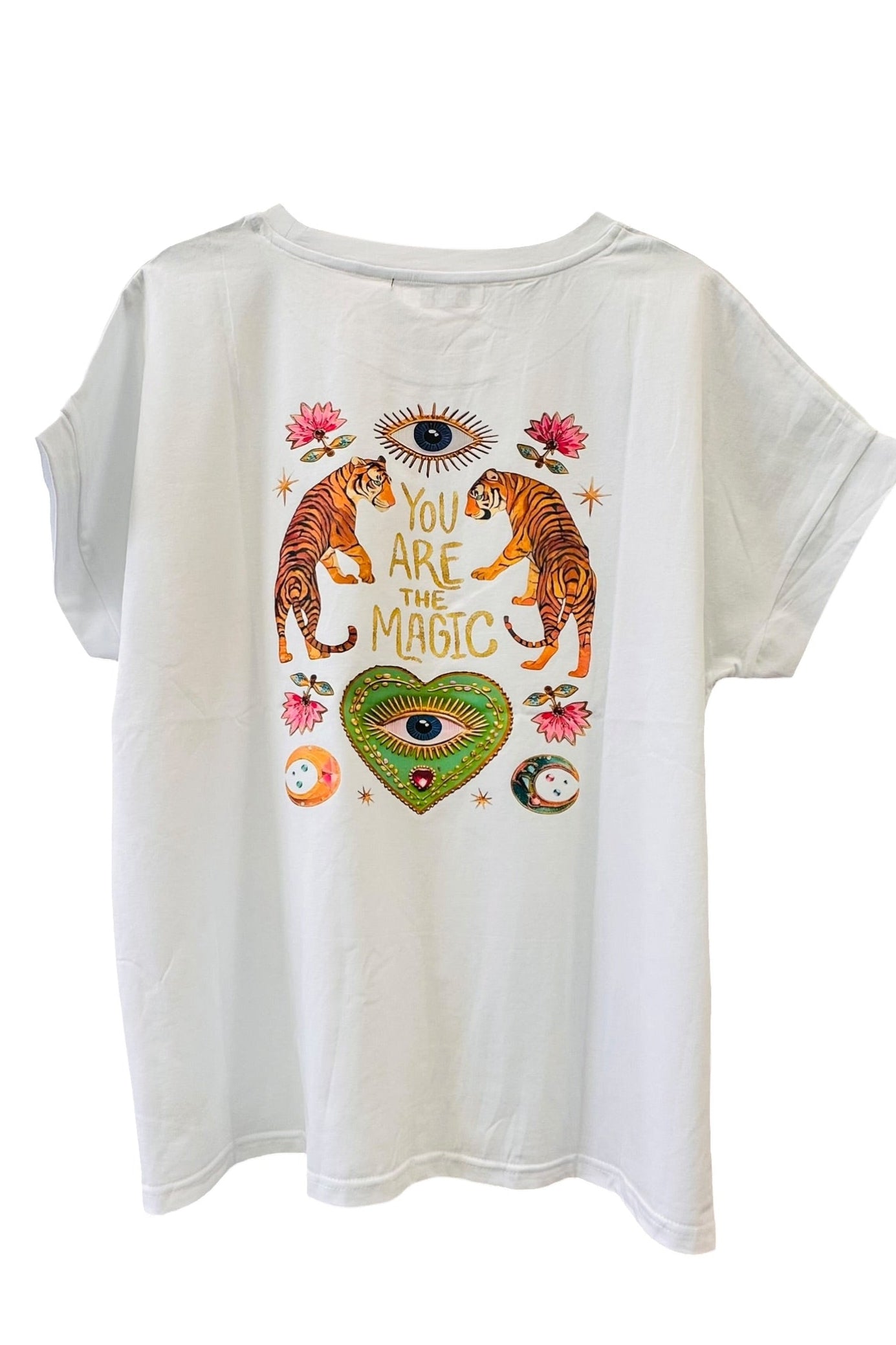 Charizma - Λευκό Μακό T-Shirt με Στάμπα Evil Eye Heart Green