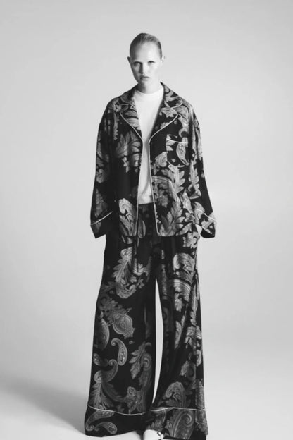Lumina - PJ Chic Style Σετ Παντελόνα με Πουκαμίσα σε Λαχούρια Μαύρο