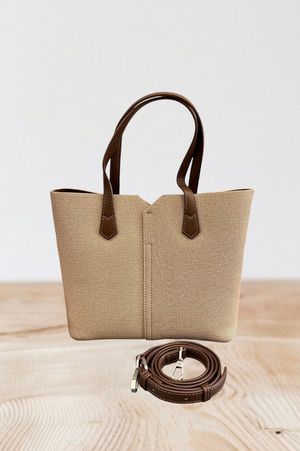 Charizma - Τσάντα Χειρός, Ώμου & Χιαστί σε Μπεζ Υφασμάτινη Υφή με 2 Λαβές