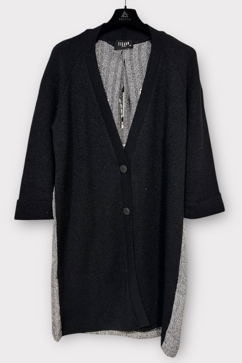 Figaro - Ψηλόμεσο Μαύρο Παντελόνι με Ρίγα Ψαροκόκαλο στο Πλάι και Λάστιχο