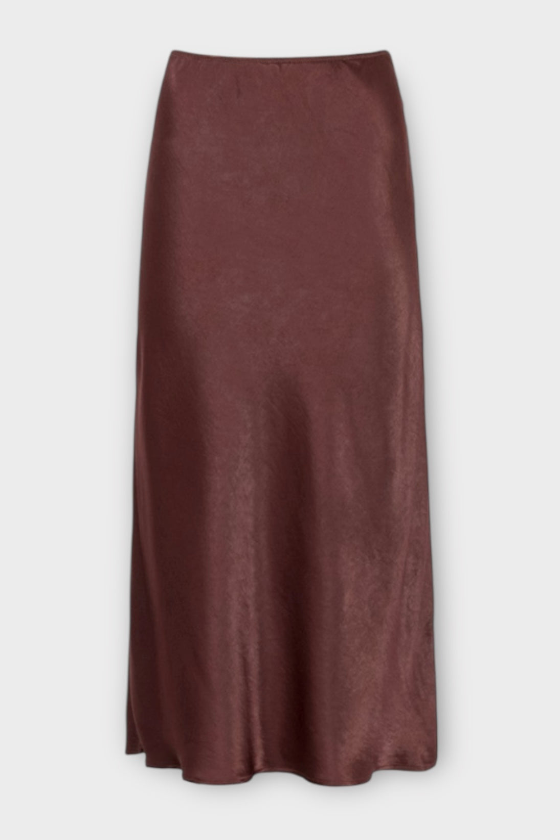 An'ge Galvina - Midi Φούστα με Εφέ Σατέν & Flare Γραμμή Καφέ